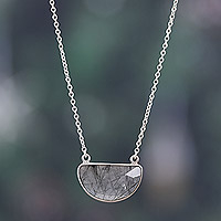 Quartz pendant necklace, 'Stunning Crescent' - Silver Necklace with Rutilated Quartz Crescent Moon Pendant