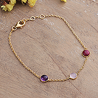 Gold-plated multi-gemstone pendant bracelet, 'Delhi Tresures' - Classic 18k Gold-Plated Multi-Gemstone Pendant Bracelet