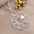 Cultured pearl pendant necklace, 'Oneiric Petals' - Abstract Floral Sterling Silver Pendant Necklace with Pearl