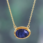 Gold-plated labradorite pendant necklace, 'Nocturnal Dazzle' - 18k Gold-Plated Natural Labradorite Pendant Necklace
