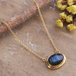 Gold-plated labradorite pendant necklace, 'Nocturnal Dazzle' - 18k Gold-Plated Natural Labradorite Pendant Necklace