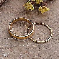 Gold-plated stacking band rings, 'Victorious Duo' (set of 2) - Set of 2 Polished 18k Gold-Plated Stacking Band Rings