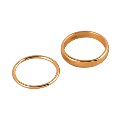 Gold-plated stacking band rings, 'Victorious Duo' (set of 2) - Set of 2 Polished 18k Gold-Plated Stacking Band Rings