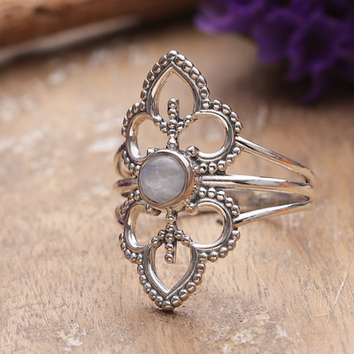 Rainbow moonstone cocktail ring, 'Misty Divinity' - Polished Floral Natural Rainbow Moonstone Cocktail Ring