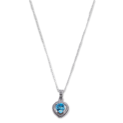 Blue topaz pendant necklace, 'Iridescent Heart' - Heart-Shaped Faceted Two-Carat Blue Topaz Pendant Necklace