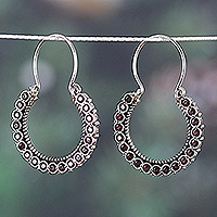 Garnet hoop earrings, 'Dazzling Hoop'