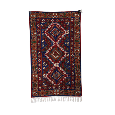 Wool rug, 'Floral Festivity' (3x5) - Handcrafted Classic Geometric Chain-Stitched Wool Rug (3x5)