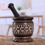 Wood mortar and pestle, 'Creative Elegance' - Wood Mortar & Pestle with Burnt and Distressed Finishes