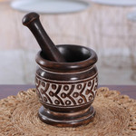 Wood mortar and pestle, 'Creative Elegance' - Wood Mortar & Pestle with Burnt and Distressed Finishes