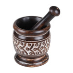 Wood mortar and pestle, 'Creative Elegance' - Wood Mortar & Pestle with Burnt and Distressed Finishes