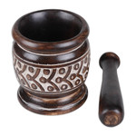 Wood mortar and pestle, 'Creative Elegance' - Wood Mortar & Pestle with Burnt and Distressed Finishes