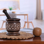 Wood mortar and pestle, 'Creative Elegance' - Wood Mortar & Pestle with Burnt and Distressed Finishes