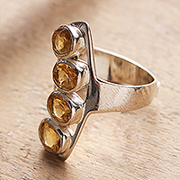 Citrine cocktail ring, 'Glorious Joy' - Sterling Silver Cocktail Ring with 4-Carat Citrine Gems
