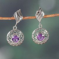 Rhodium-plated amethyst dangle earrings, 'Lilac Swirl'