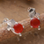 Rhodium-plated carnelian stud earrings, 'Flaming Leaf' - Rhodium-Plated Sterling Silver Carnelian Stud Earrings (image 2b) thumbail