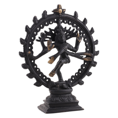 Brass sculpture, 'Nataraja' - Handcrafted Hindu Nataraja State Oxidized Brass Sculpture