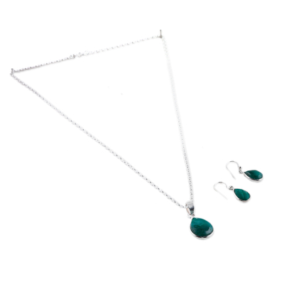 Emerald jewelry set, 'Blissful Emerald' - 18-Carat Faceted Emerald Necklace and Earrings Jewelry Set