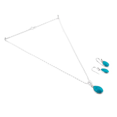 Sterling silver jewellery set, 'Blissful Aqua' - Reconstituted Turquoise Necklace and Earrings jewellery Set