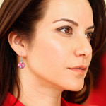 Composite turquoise dangle earrings, 'Moon of Sweetness' - Pink and Red Round Composite Turquoise Dangle Earrings