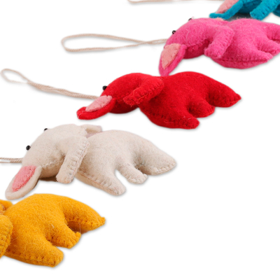 Wool felt ornaments, 'Adorable Giants' (set of 5) - Set of 5 Handcrafted Wool Felt Elephant Ornaments from India