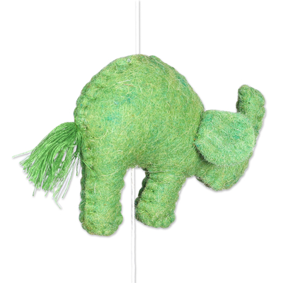 Móvil de fieltro de lana - Móvil de fieltro multicolor con temática de elefante hecho a mano con campana