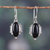Onyx dangle earrings, 'Nocturnal Muse' - Polished Oval Onyx Cabochon Dangle Earrings from India