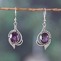 Amethyst dangle earrings, 'Wise Kiss' - Polished Faceted 6-Carat Amethyst Dangle Earrings from India