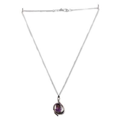 Amethyst pendant necklace, 'Wise Kiss' - Polished Faceted 5-Carat Amethyst Pendant Necklace