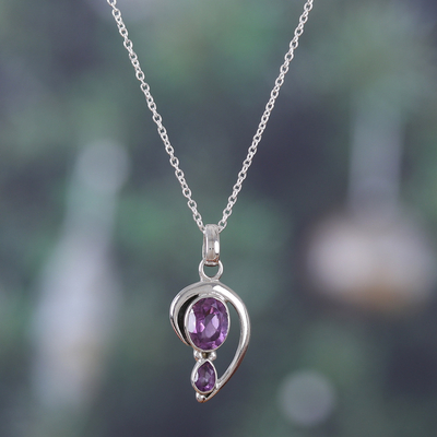 Amethyst pendant necklace, 'Purple Marvel' - Abstract Three-Carat Amethyst Pendant Necklace from India