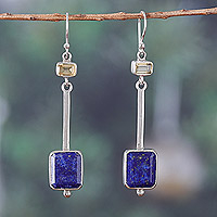 Pendientes colgantes de lapislázuli y citrino, 'Royal Dangle' - Pendientes colgantes de lapislázuli y citrino de once quilates