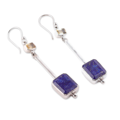 Lapis lazuli and citrine dangle earrings, 'Royal Dangle' - Eleven-Carat Lapis Lazuli and Citrine Dangle Earrings