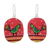Ceramic dangle earrings, 'Indian Sparrow' - Bird-Themed Green and Pink Ceramic Dangle Earrings