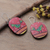 Ohrhänger aus Keramik - Ohrhänger aus grüner und rosafarbener Keramik mit Vogelmotiv