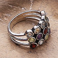 Multi-gemstone cocktail ring, 'Gorgeous Alliance' - One-Carat Faceted Multi-Gemstone Cocktail Ring