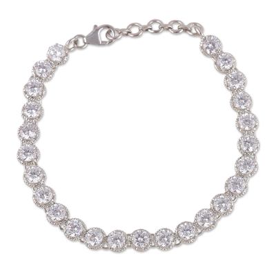Sterling silver tennis style bracelet, 'Ethereal Sparkle' - 12-Carat Faceted Cubic Zirconia and Sterling Silver Bracelet