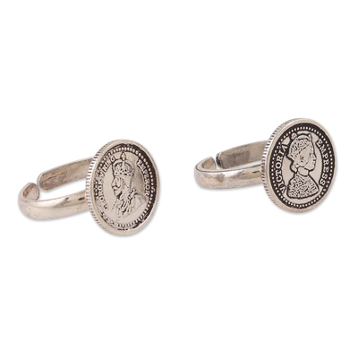Sterling silver signet toe rings, 'Raja & Rani' (pair) - Polished Sterling Silver Toe Rings Handmade in India (Pair)