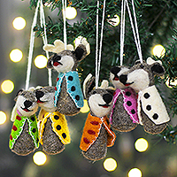 Wool felt ornaments, 'Reindeer Gathering' (set of 6)