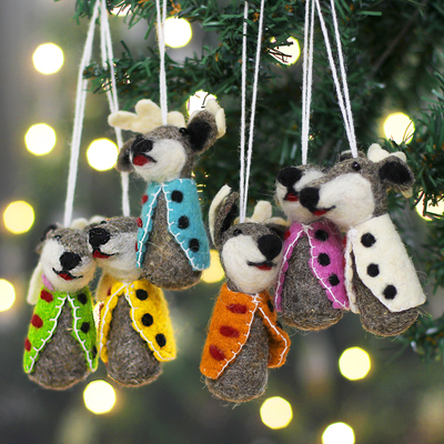 Wool felt ornaments, 'Reindeer Gathering' (set of 6) - Set of 6 Handcrafted Colorful Reindeer Wool Felt Ornaments