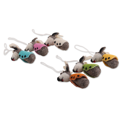 Wool felt ornaments, 'Reindeer Gathering' (set of 6) - Set of 6 Handcrafted Colorful Reindeer Wool Felt Ornaments