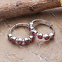 Ruby hoop earrings, 'Ruby Days' - Classic One-Carat Ruby and Sterling Silver Hoop Earrings