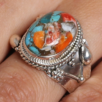 Sterling silver cocktail ring, 'Serene Splendor' - Classic Polished Reconstituted Turquoise Cocktail Ring