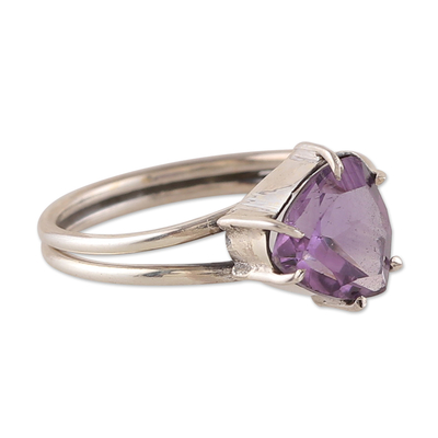 Amethyst single stone ring, 'Purple Luminosity' - High-Polished 3-Carat Trillion Amethyst Single Stone Ring