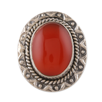 Carnelian cocktail ring, 'Flaming Glam' - Traditional Natural Carnelian Cabochon Cocktail Ring