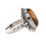 Tiger's eye cocktail ring, 'Fearless Dame' - Classic Polished Tiger's Eye Cabochon Cocktail Ring