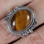 Tiger's eye cocktail ring, 'Fearless Dame' - Classic Polished Tiger's Eye Cabochon Cocktail Ring