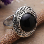 Onyx cocktail ring, 'Enigmatic Lady' - Polished Modern Onyx Cabochon Cocktail Ring from India