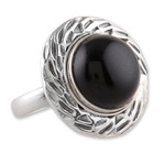 Onyx cocktail ring, 'Enigmatic Lady' - Polished Modern Onyx Cabochon Cocktail Ring from India