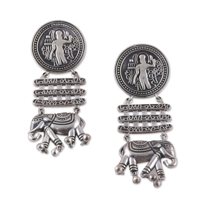 Sterling silver dangle earrings, 'Tribal Flare' - Traditional Indian Sterling Silver Dangle Earrings