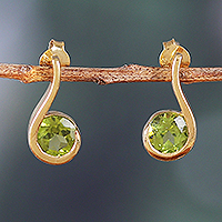 Gold-plated peridot drop earrings, 'Eden's Lime Droplet' - 22k Gold-Plated One-Carat Natural Peridot Drop Earrings
