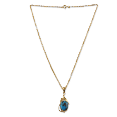 Gold-plated pendant necklace, 'Palatial Elegance' - 22k Gold-Plated Composite Turquoise Pendant Necklace